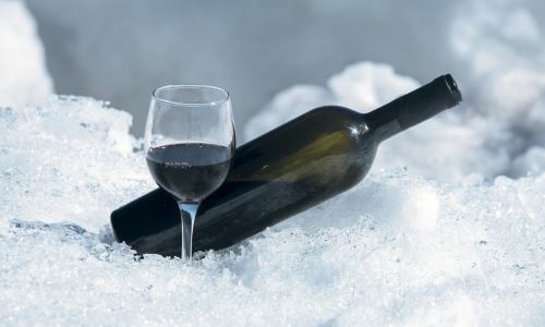 Frozen Wine Bottle in Snow